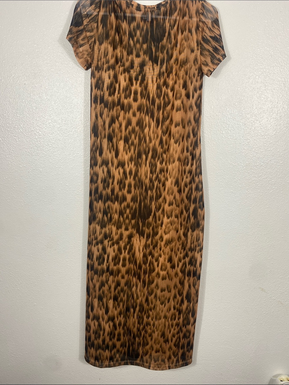 Steve Madden Leopard Mesh Maxi Dress Slit EUC Size M - Picture 5 of 15